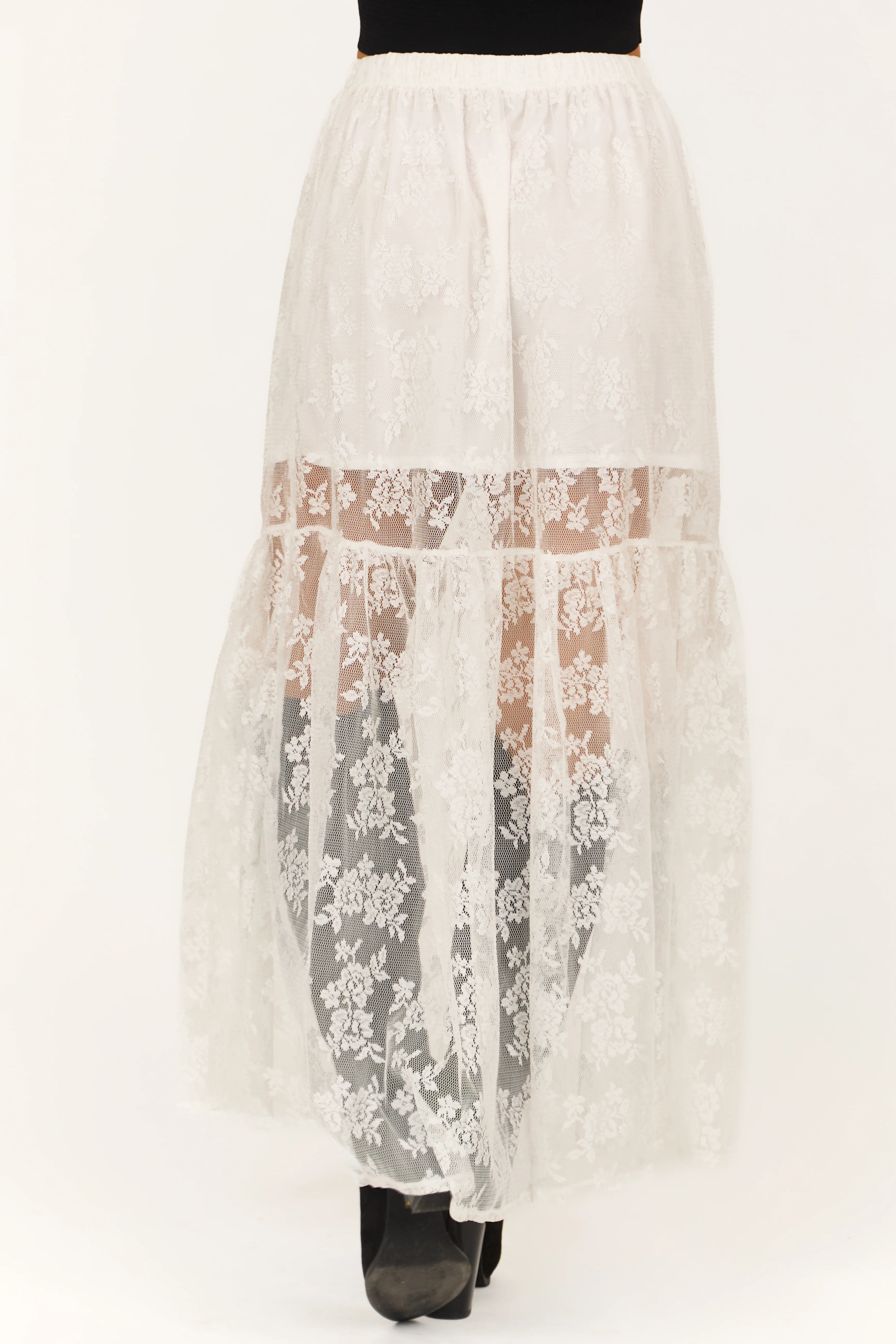 White High Waist Sheer Lace Maxi Skirt - Image 5
