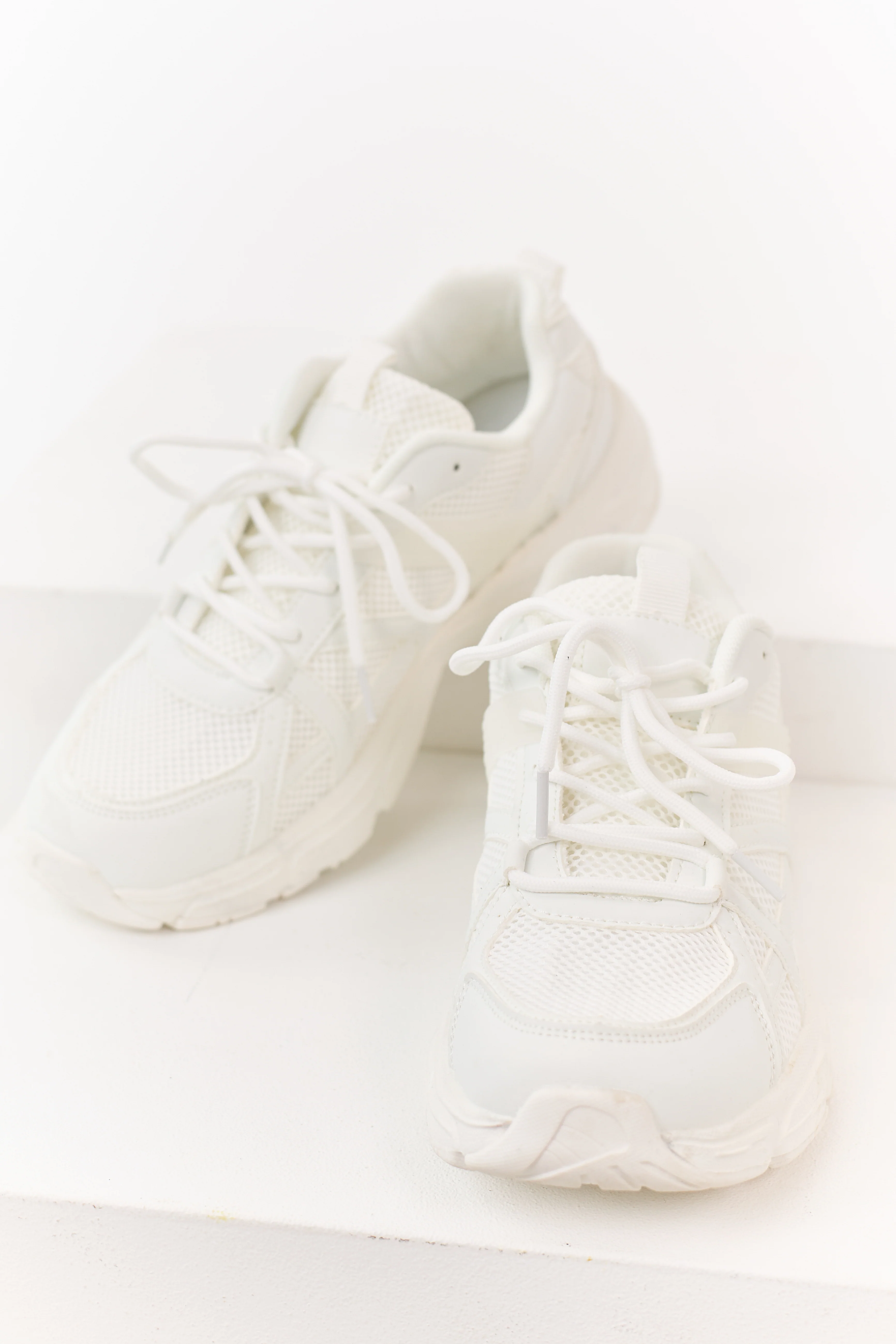 White Mesh Lug Sole Chunky Lace Up Sneakers - Image 2