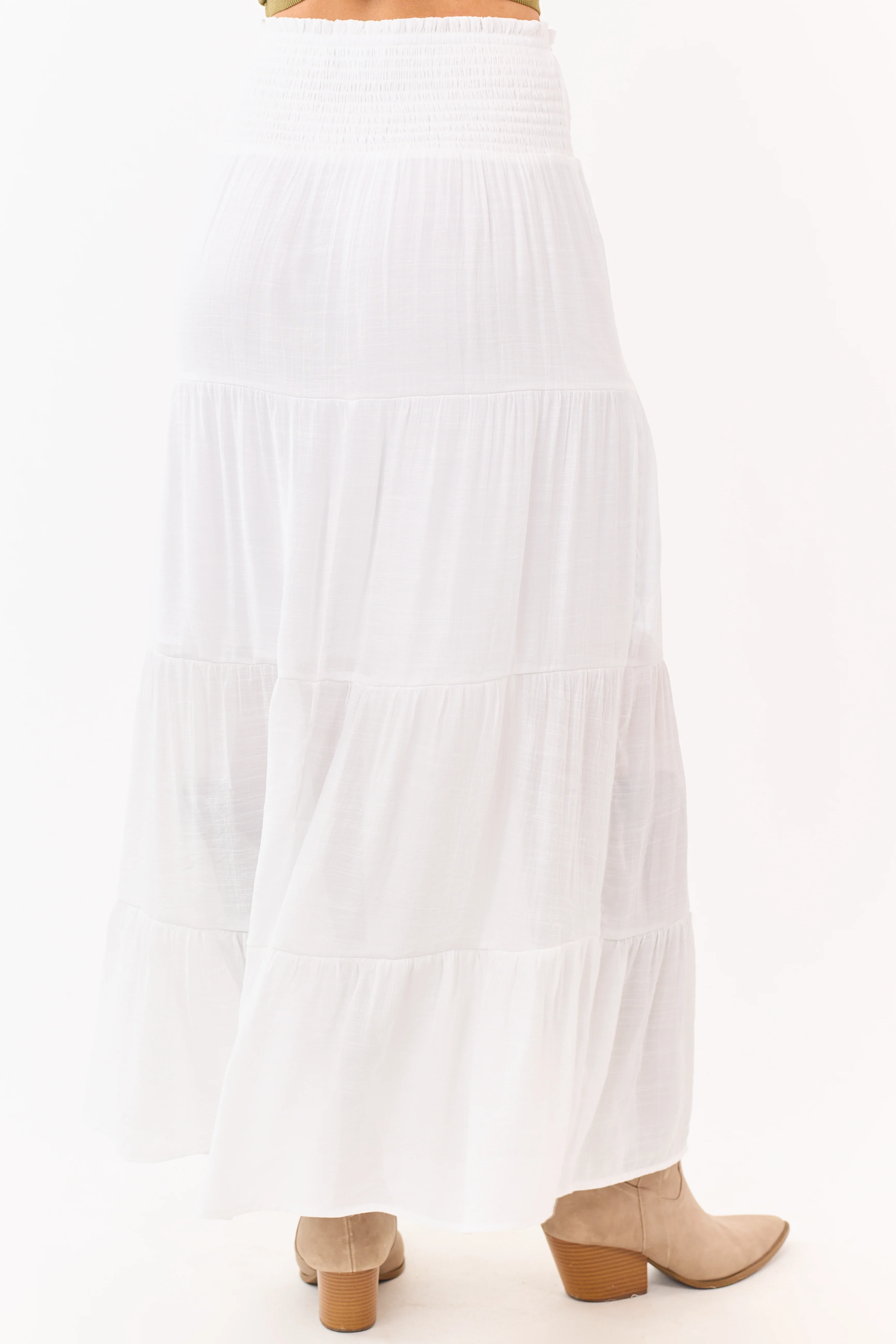 White Smocked Waist Tiered Maxi Skirt - Image 5
