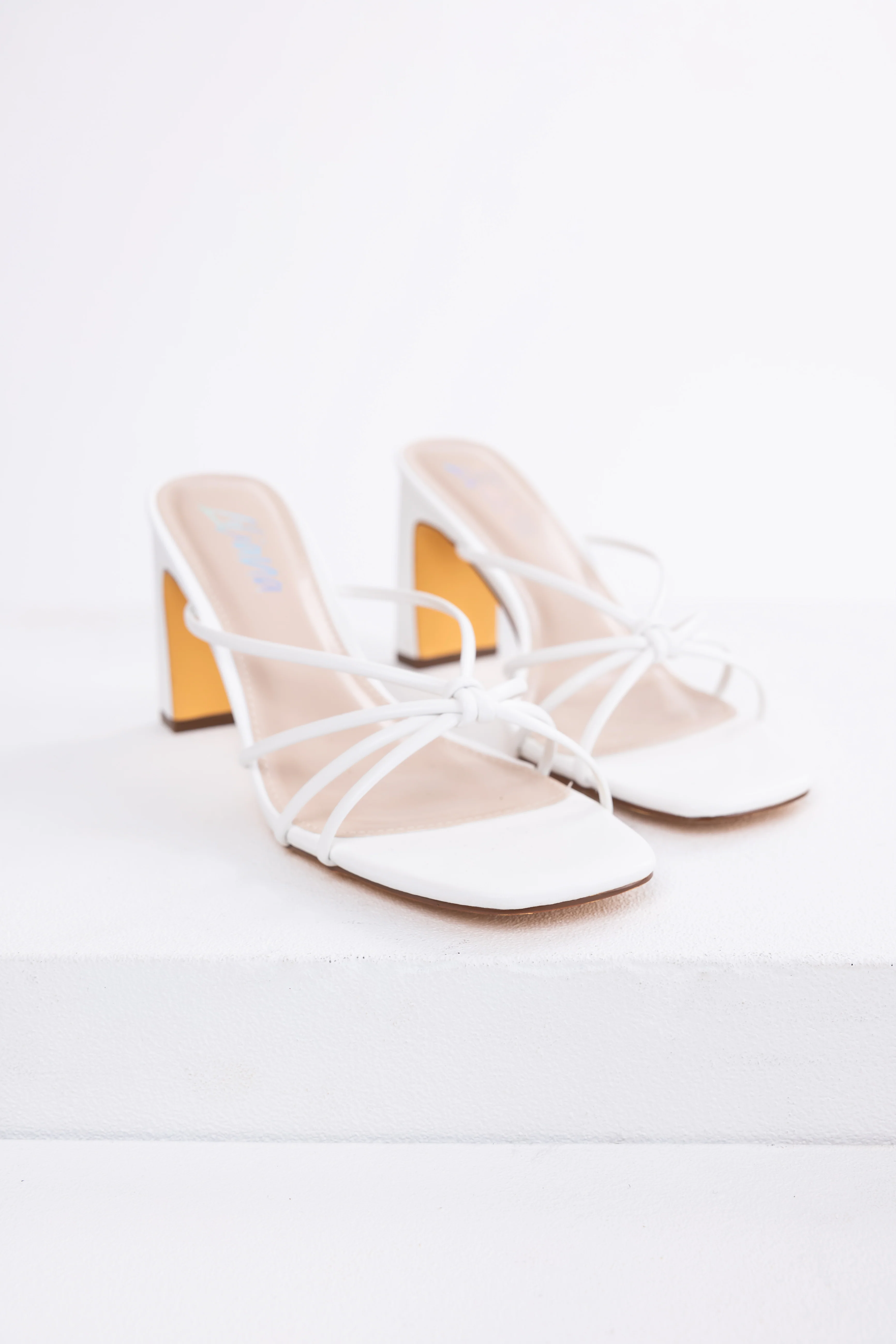 White Strappy Knot Slip On Dress Heels - Image 3