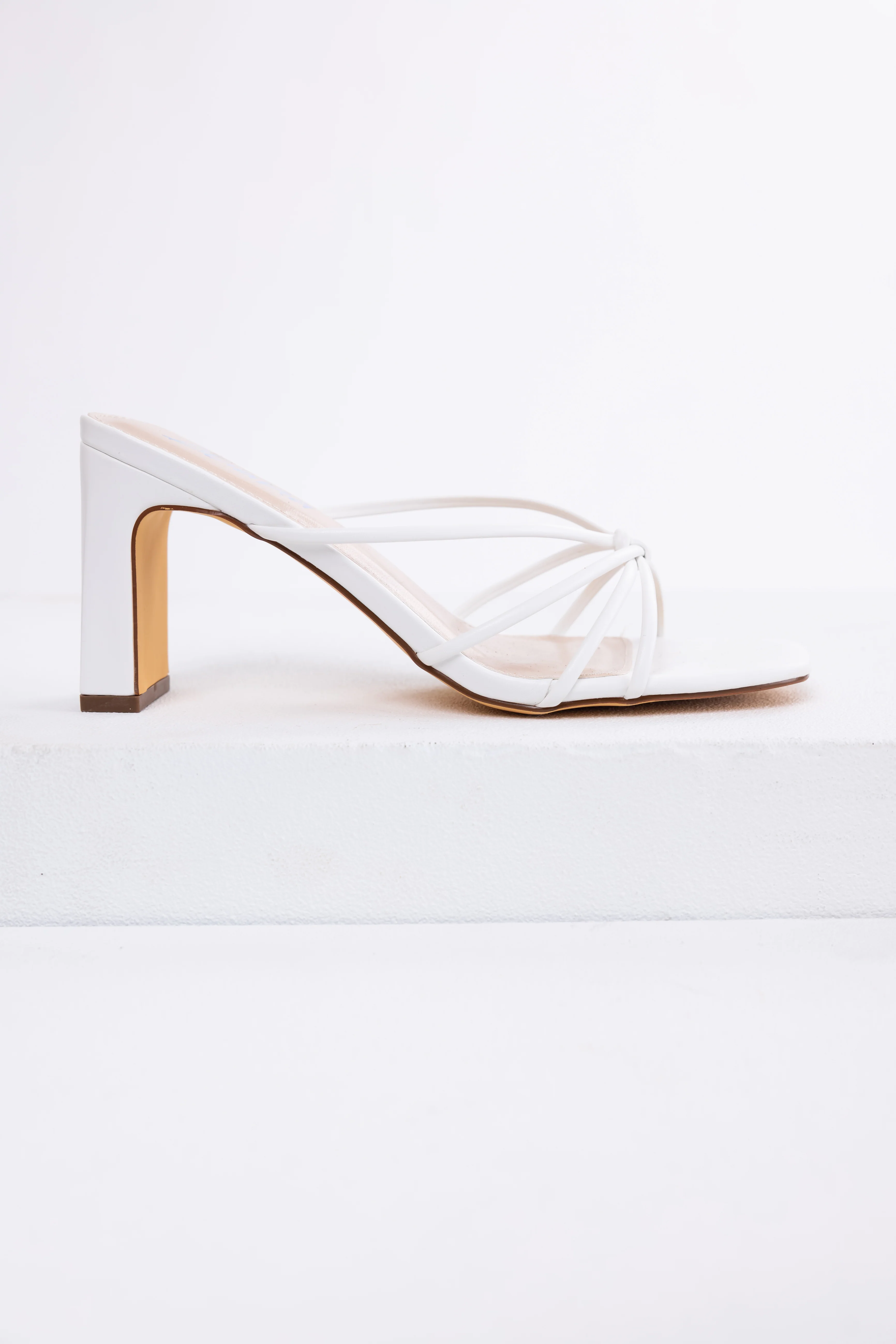 White Strappy Knot Slip On Dress Heels - Image 5