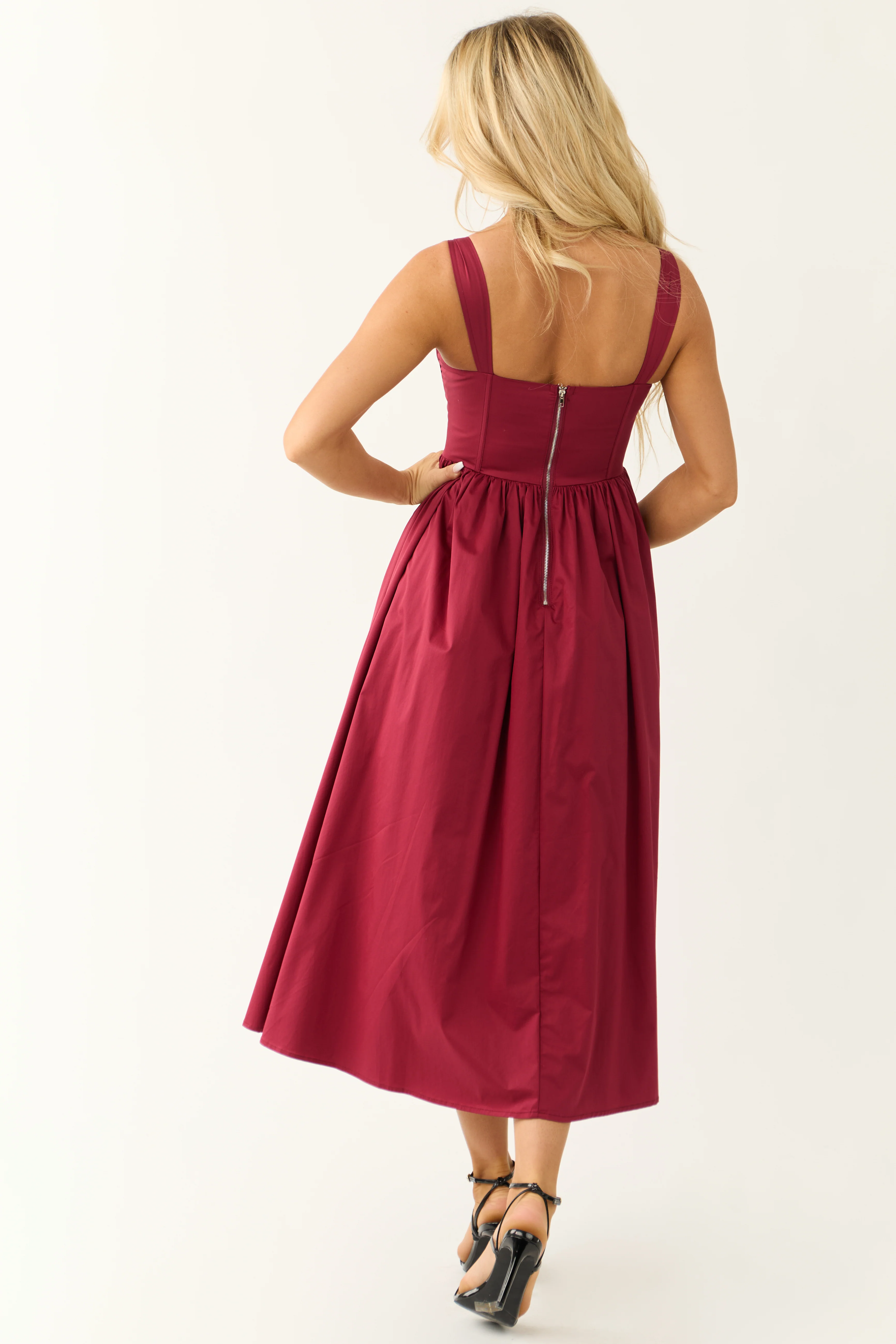 Wine Corset Sleeveless Front Slit Midi Dress - Image 6