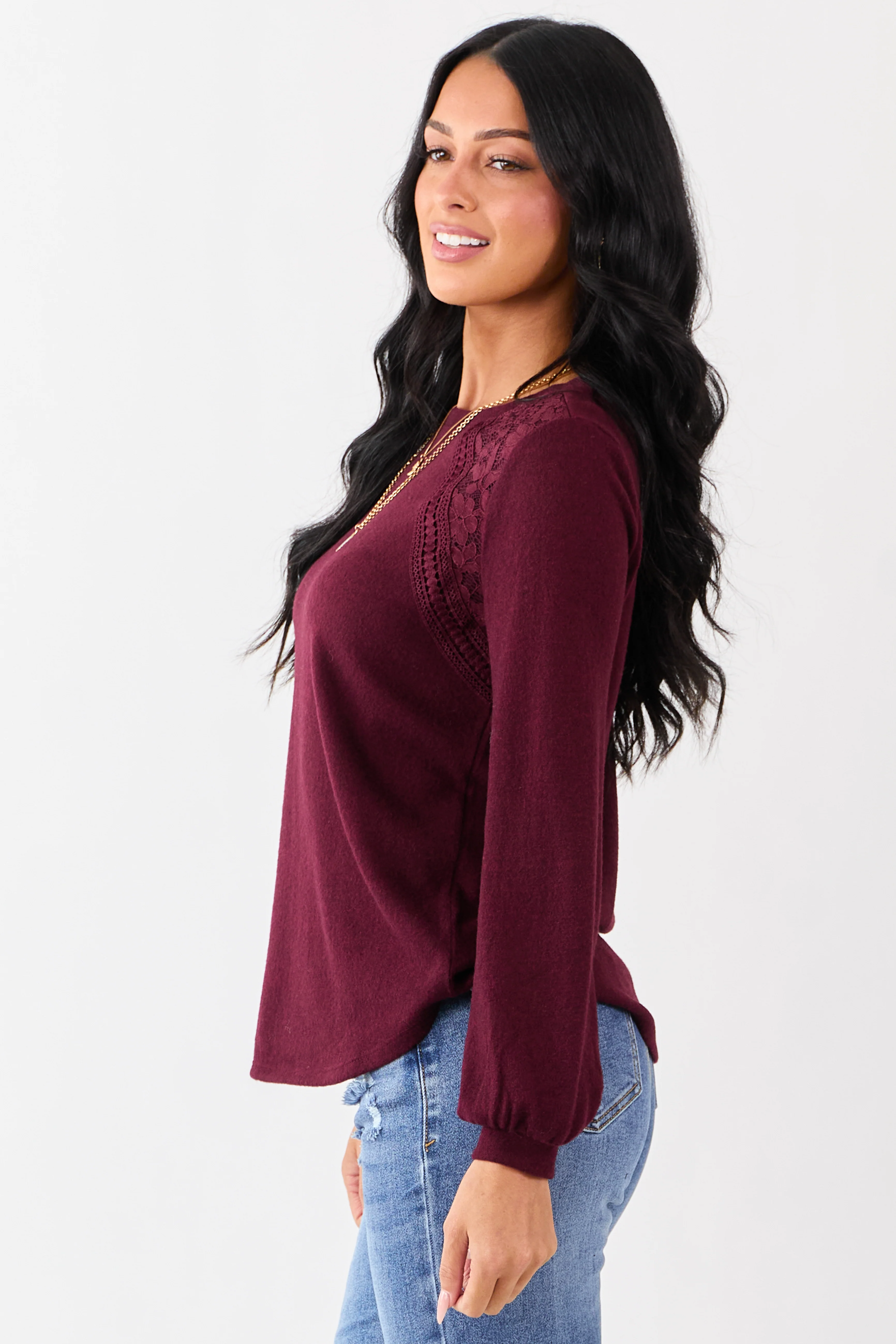 Wine Floral Lace Detailed Sweater - Image 4
