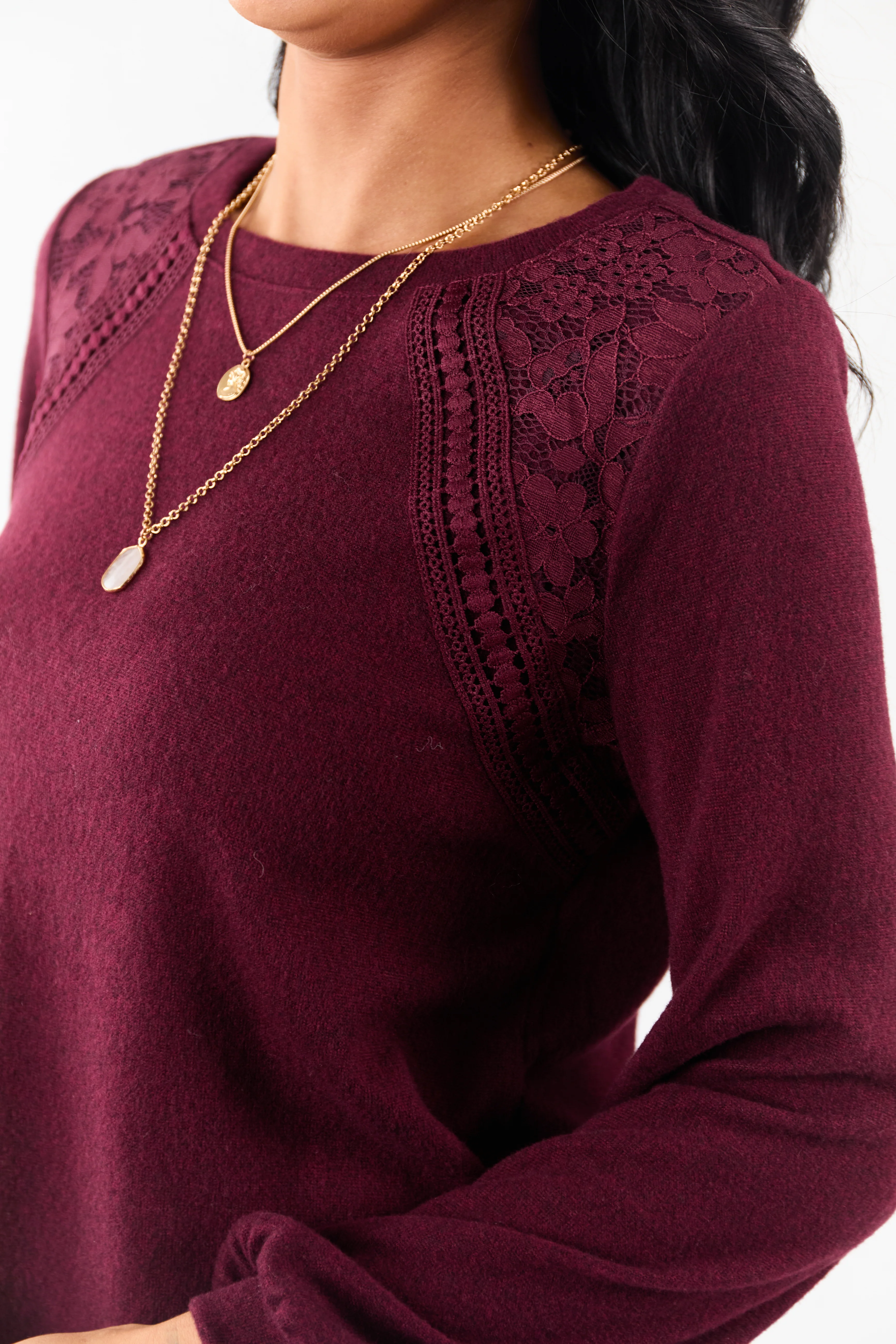 Wine Floral Lace Detailed Sweater - Image 6