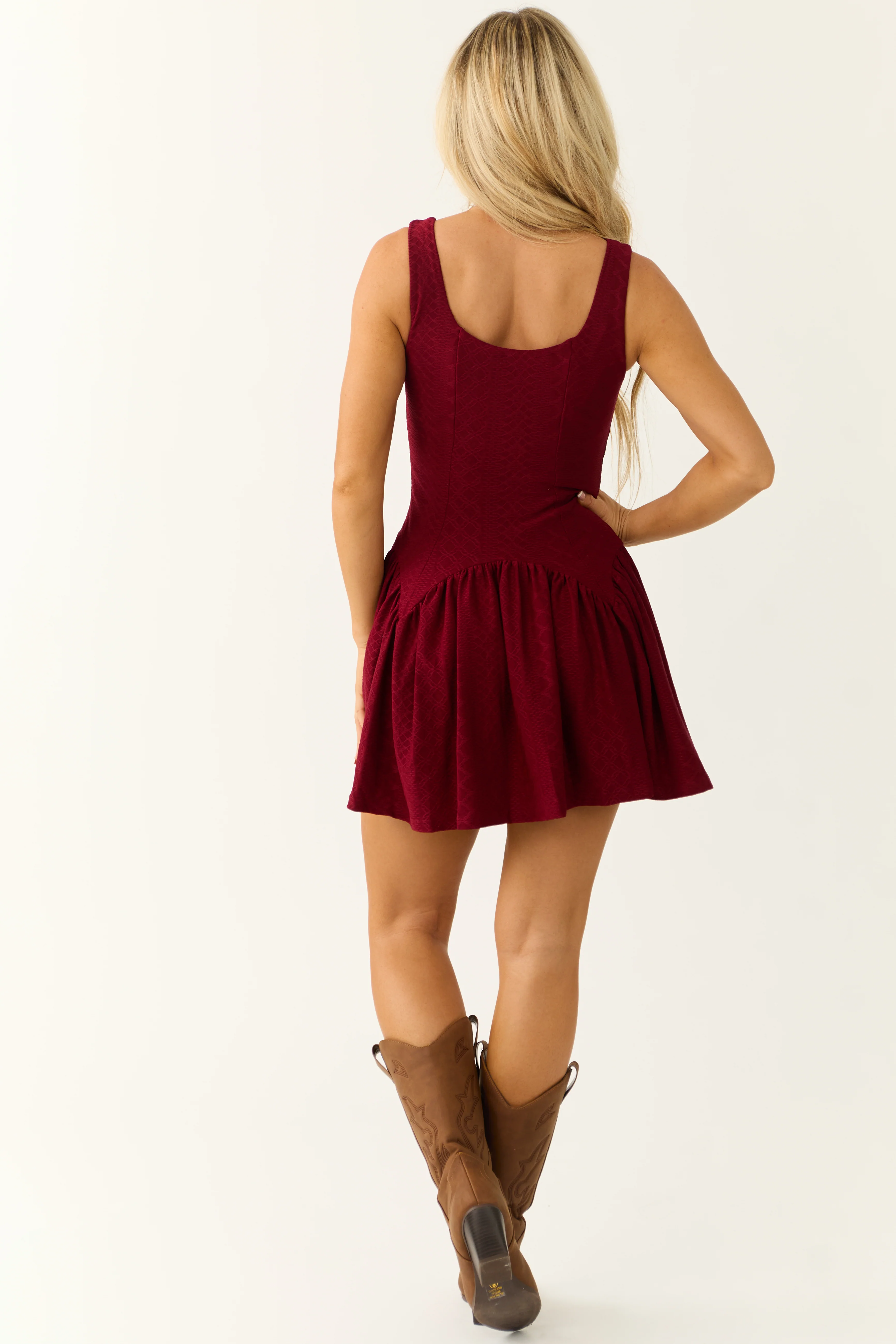 Wine Sleeveless Textured Knit Short Dress - Image 7