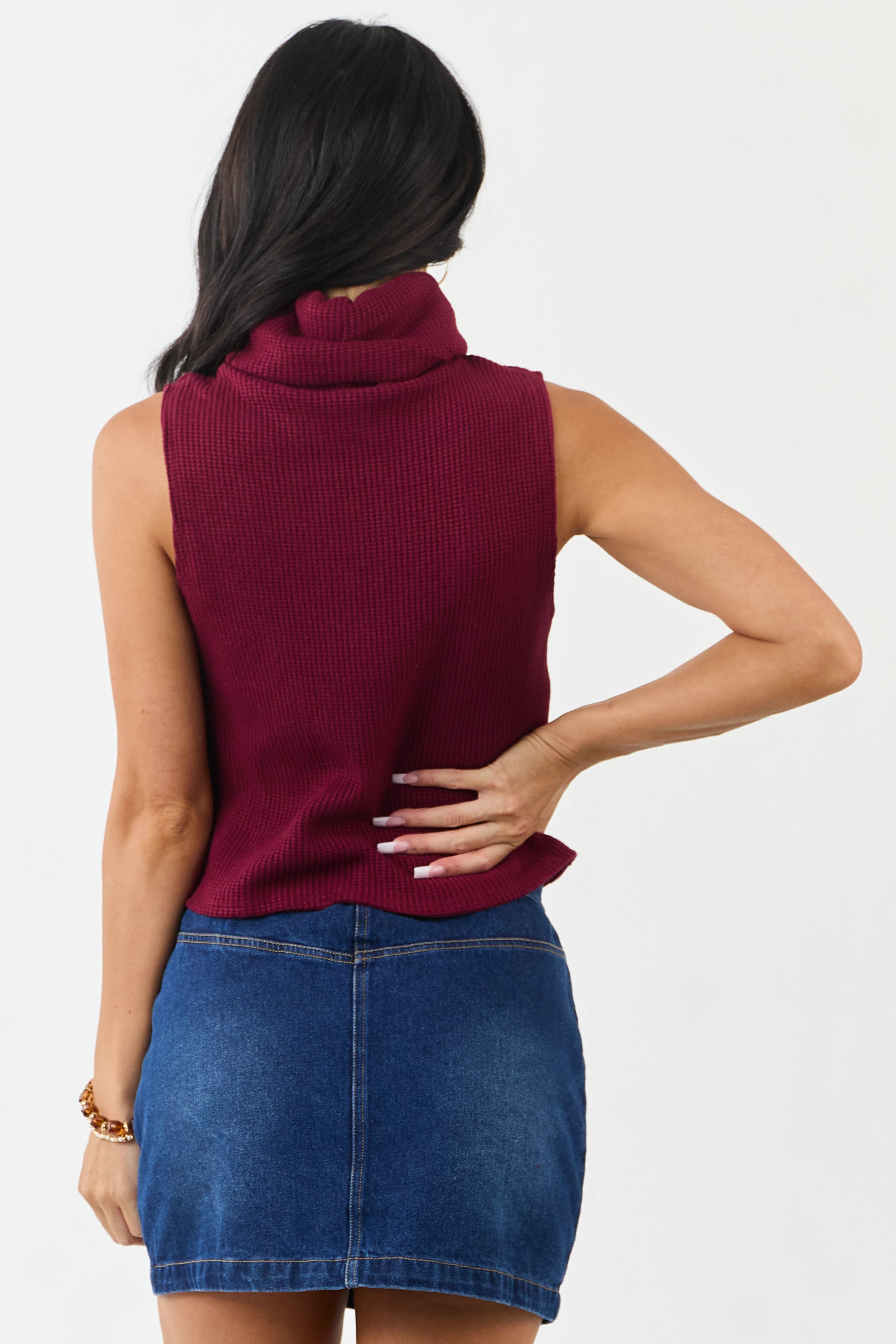 Wine Soft Knit Turtleneck Sweater Tank Top - Image 5